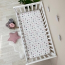 Husa saltea patuț bebe copii din bumbac 120 x 60 cm, Stelute roz-gri (2)